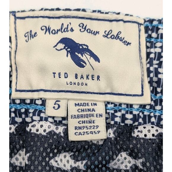 Ted Baker Men's Swim Trunks Size 5 (L) Larkman Lobster Logo Blue Fish Print - Picture 5 of 10